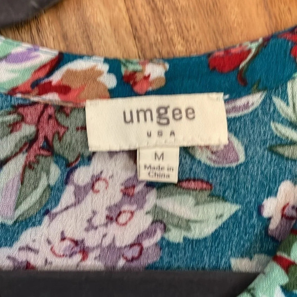 Umgee women’s dress medium mini trapeze floral rose pattern Flowy teal pink - Picture 4 of 8